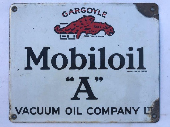 A Mobiloil 'A' rectangular enamel sign for attaching to an oil cabinet, 11