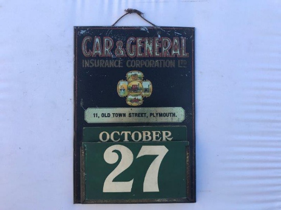 A Car and General Insurance Corporation Limited tin wall mounted calendar w