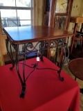 Bombay Table with wrought iron base and solid wood top