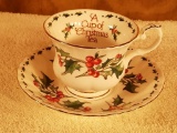 Waldmen House Press Tea Cup and Saucer - Holly Design 1995 