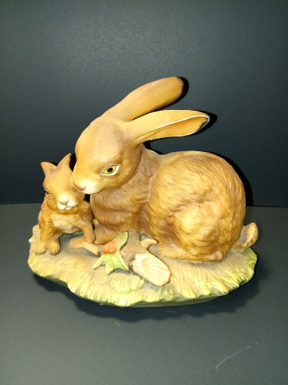 Homco Vintage Bunny Rabbit Hare with Baby Figurine - Masterpiece