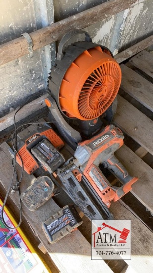Rigid Fan, Nail Gun, Batteries and Charger