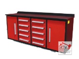 NEW 7' Work Bench w/ 10 Drawers & 2 Cabinets - Red