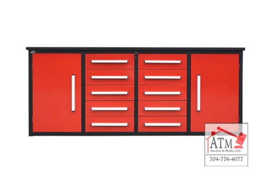 NEW 7' Work Bench w/ 10 Drawers & 2 Cabinets - Red