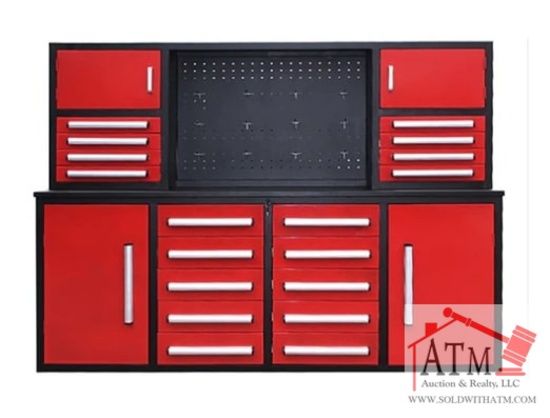 NEW 7' Work Bench w/ 18 Drawers - Red
