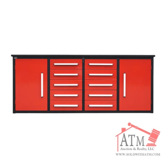 NEW 7' Work Bench w/ 10 Drawers & 2 Cabinets - Red