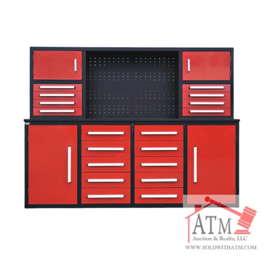 NEW 7' Work Bench w/ 18 Drawers - Red