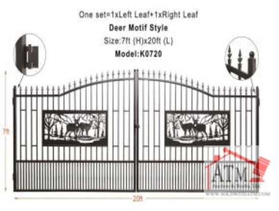NEW 20 ft Bi-Parting Metal Gate "Deer"