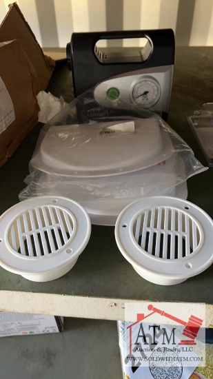 Slim Air Compressor & NEW White RV Vents
