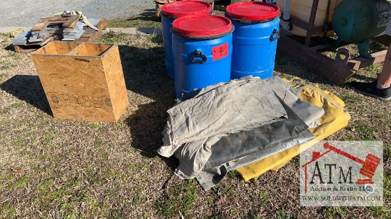 (3) Sealable Drums & Tarps