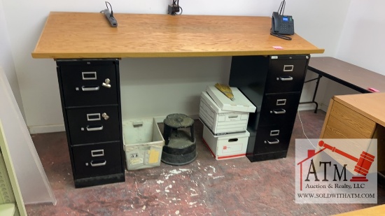 Drafting Table on Filing Cabinets & Lamps