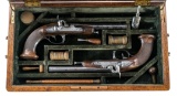 Cased Pair of French Percussion Dueling Pistols
