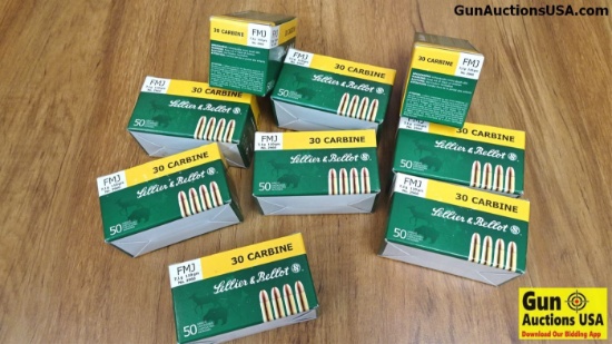 Sellier &Bellot .30 Carbine Ammo. NEW in Box. 8 Boxes of 50 Full Metal Jacket - 110 Grain. . (32780)