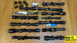 Tasco, Bushnell Scopes, Rings, Mounts. Very Good. 13 In Total Various Types of Scopes. Also Various