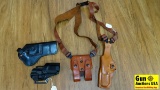 Black Hawk, Galco Holsters. Excellent Condition. 2 Nice Leather Holsters and One Plastic. Please See