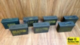 Military Issue 7.62 MM Ammo Cans. Good Condition. 7 In Total 7.62 MM Military Issue Green Ammon Cans