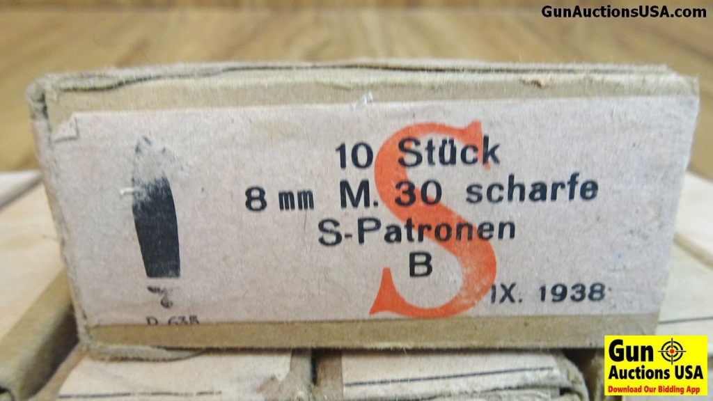10 Stuck 8 mm M 30 scharfe S- Patronen 8 mm Collector's Ammo. 70 Rounds On  Strippers In Original Car | Guns & Military Artifacts Ammo | Online  Auctions | Proxibid