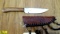 Pakistan Knife. Very Good. Wood Handle 3 Pin Skinner with a Elaborate Embossed Fringe Leather Sheath