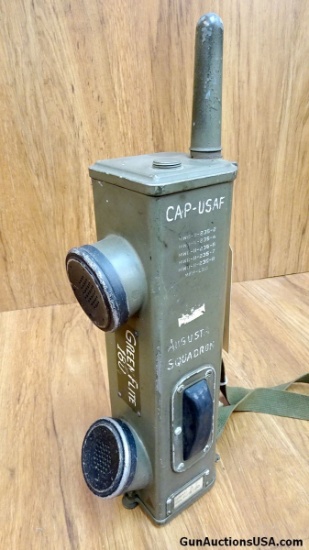 U.S. Military COLLECTOR'S Walkie Talkie. Very Good. U.S. Walkie Talkie with Strap, Marked Green Flig