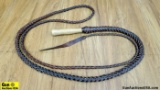 Bull Whip. Excellent Condition. Hand Woven 12 Foot Leather Whip with Wooden Handle. . (48152)