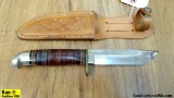 WESTERN L48-5 Knife. Very Good. Leather Stacked Handle with Aluminum Pummel, Skinner Blade with Bloo