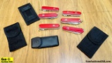 Victorinox, Swiss Army Knives, Cases. Very Good. Lot of 9; 6 Knives and 3 Cases. Various Models . (4