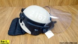 PROTECH ARMORED HELMET Helmet. Very Good. Military Style, Desert Tan Helmet with Complete Face Shiel