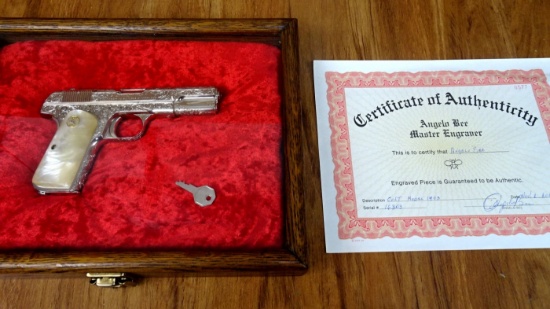 Colt 1903 TYPE 1 .32 RIMLESS ANGELO BEE ENGRAVED COLT Pistol. Excellent Condition. 3.75" Barrel. Shi