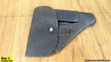 Holster. Fair Condition. Black Leather European Style, Small Auto Pistol Holster. Small Rip in Stitc