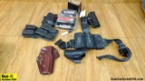 Black Hawk, Galco, Fobus, HC, Bianchi Holsters. Very Good. Lot of 9; 5 Holsters, 3 Mag Pouches, and