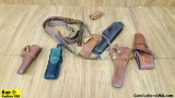 Cobra, Hunter, Audley Holsters, Ammo Belts, Sling. Good Condition. Lot of 8; 5 Leather Holsters, Lea
