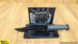 Knife with Stand. Good Condition. K Bar Style Knife Display with Vietnam Memorabilia. K bar Style Fi
