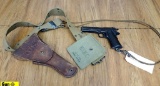 Warren Leather Goods Holster, Belt, Toy. Good Condition. REPLICA NON GUN With U.S. GI Holster and Ca