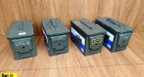Fortress Ammo Cans . Good Condition. Lot of 4; .50 Caliber Green Steel Ammo Cans. . (55465)