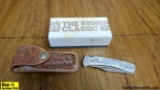 BUCK 111 Knife. Very Good. Custom Engraved Folding Knife with Engraved Leather Sheath. Includes Box