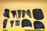 BOLEN, SIGG, S&W, Etc. Holsters, Sling, Pouches. Good Condition. Six Leather Pistol Holsters, One Ri