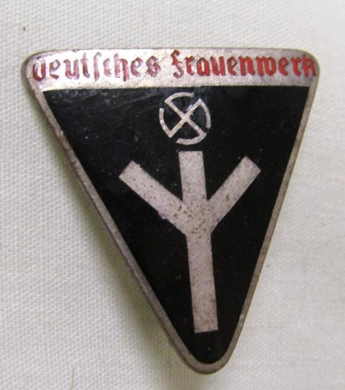 100% Period Original German WWII NSF Enameled National Socialist Women Party Badge - RZM M1/105.