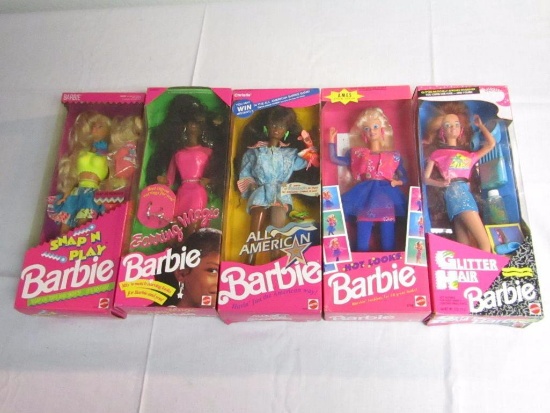 Barbie Dolls. 5 Pc Lot. 2-New In Box 3-Removed From Box But In Original Box.