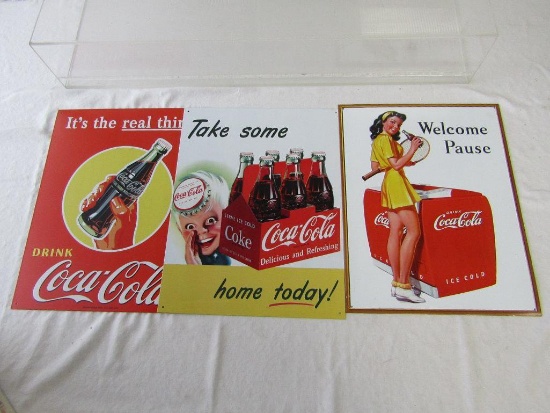 Coca-Cola Advertising Assorted Signs. 3 Pc Lot. Reproductions. All Approx 12"x16".