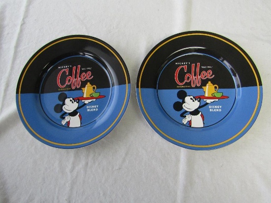 Disney Mickey's Really Swell Coffee 9" Stoneware Plates. 2 Pc Lot. Excellent Condition.