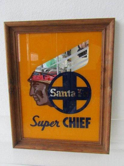 Santa Fe Super Chief Railway Mirrored Sign In Wood Frame. Approx 14.5"x19".