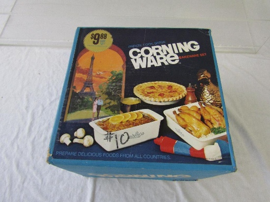 Corning Ware Bakeware Set P-200-N Blue Cornflower. Pie Plate, Loaf Dish, Cake Dish. New In Box.