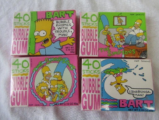 1990 The Simpsons Bart Bubble Gum. 4 Different Sealed Boxes.