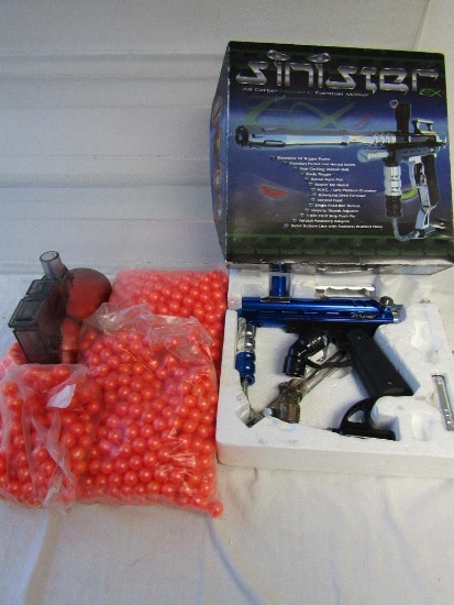 Sinister .68 Caliber Electronic Paintball Marker w/VL Revolution Viewloader and Bags of Balls.