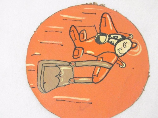 American Hand Painted Leather Patch. Orange Airplane With Satchel.