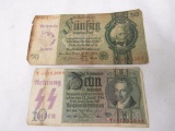 Group of TWO Holocaust period German paper bills with anti-Semitic prints.