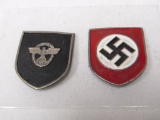 Group of TWO shields for the German Third Reich period Police pith helmet.