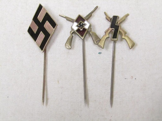 Group of THREE German WWII Third Reich period Waffen SS Division `Hitlerjugend` stickpins.