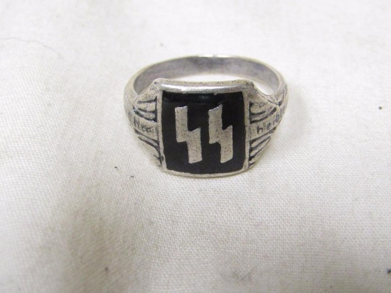 German WWII Third Reich period Waffen SS silver ring.
