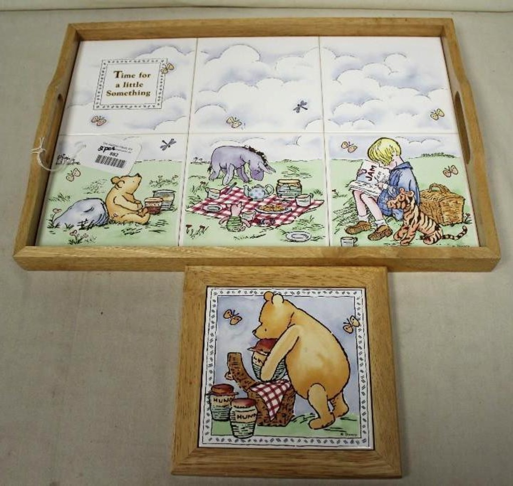 Disney Winnie The Pooh Tile In Wood Frame Serving Tray and Trivet. 2 Pc  Lot. | Art, Antiques & Collectibles Collectibles Disneyana | Online  Auctions | Proxibid